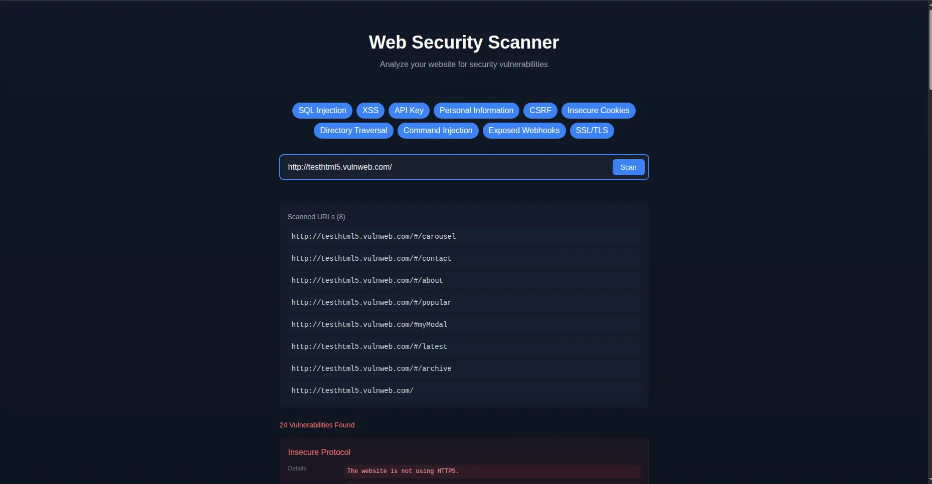 Website Scanner application preview